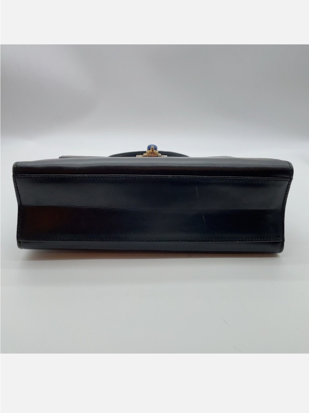 Vintage Gucci Black Leather Satchel with Gold & Lapis Lazuli Accent - Picture 6 of 7